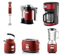 - Retro - Batteur à main - Mixeur plongeant + Blender + Bouilloire + Grille-pain 2 fentes + Cafetière - Rouge