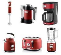 - Retro - Batteur à main - Mixeur plongeant + Blender + Bouilloire + Grille-pain 4 fentes + Cafetière - Rouge