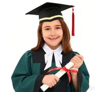Ensemble robe de remise de diplôme et casquette pour enfant, robe académique verte et noire avec jabot blanc, costume de remise de diplôme pour adolescent de 11 à 18 ans