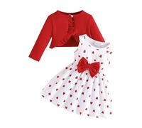 Ensemble robe et cardigan pour filles avec débardeur sans manches et motif papillon floral robe d'été unie à volants pour bébé fille tenue d'hiver pour tout-petits vêtements d'hiver, Rouge, 2-3 ans