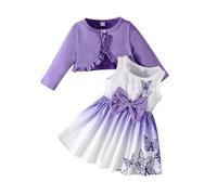 Ensemble robe et cardigan pour filles avec débardeur sans manches et motif papillon floral robe d'été unie à volants pour bébé fille tenue d'hiver pour tout-petits vêtements d'hiver