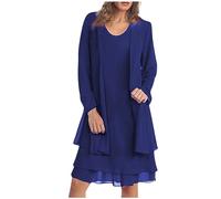 Ensemble Robe Femme Chic et Elegant Glamour 2 Pieces Cérémonie Mi Longue Soiree Robe et Veste Costume Robe Mariage Cocktail Fete Outfit Festival Set Tenue Mi Longue Chic Et Elegant Casual Cardigan