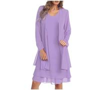Ensemble Robe Femme Chic et Elegant Glamour 2 Pieces Cérémonie Mi Longue Soiree Robe et Veste Costume Robe Mariage Cocktail Fete Outfit Festival Set Tenue Mi Longue Chic Et Elegant Casual Cardigan