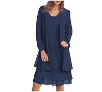 Ensemble Robe Femme Chic et Elegant Glamour 2 Pieces Cérémonie Mi Longue Soiree Robe et Veste Costume Robe Mariage Cocktail Fete Outfit Festival Set Tenue Mi Longue Chic Et Elegant Casual Cardigan