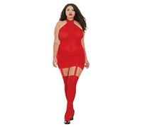 Ensemble Robe finitiion Dentelle avec PJ et Bas attachés : Couleur - Rouge, Taille - TU Grande Taille - 44/50