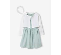 Ensemble robe patineuse boléro serre-tête vert sauge 3A