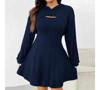 Ensemble robe Sweat-shirt côtelée bleu marine oversize, début d'automne 0XL,1XL,2XL,3XL,4XLUnicoloreTissu tricoté