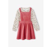 Ensemble robe tablier en velours et t-shirt fille rose 10A