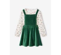 Ensemble robe tablier en velours et t-shirt fille vert 8A