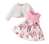 Ensemble Robes Cardigans pour Petites Filles 2-Piece Fille Robes Florales pour Bébés Filles Manteau à Manches Longues pour Les Enfants de 2 à 8 Ans #324F
