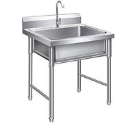 Ensemble Robinet Et Déflecteur Pour Lavabo Utilitaire Sur Pied En Acier Inoxydable 304, Pour Cuisine Professionnelle de Restaurant Ou Intérieur/Extérieur./60 * 60 * 80Cm