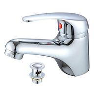 Ensemble robinet et vidage de salle de bain | Mitigeur carré moderne chromé monobloc | Fixations gratuites incluses | Robinets de salle de bain élégants