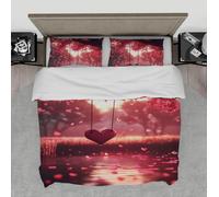 Ensemble romantique de literie Red Maple Forest 3 pièces housse de couette en balançoire en cœur 2 coussins shams zipper 4 liens pour la décoration de la Saint-Valentin dans la chambre 140 x 220 cm