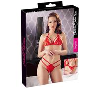 Ensemble soutien-gorge ouvert en dentelle rouge - XL