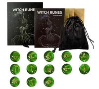 Ensemble Rune Stones - Venez avec un kit | 13pcs Lettrage païen gravé Runes d'aventurine vertes Set de sorcières pour la divination, fortune, méditation, les rituels spirituels,