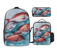 Ensemble sac à dos 3 en 1, sac à dos imprimé petit poisson rouge et sac à déjeuner avec sac à déjeuner, sac à dos 3 pièces, Style :, Taille unique, Sacs à dos polochon