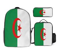 Ensemble Sac À Dos 3 Pièces Algérie Drapeau National Sacs Pour Filles Avec Sac Déjeuner, Léger Pour École Primaire Et Collège Voyage