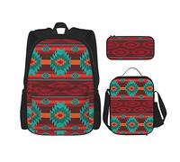 Ensemble sac à dos 3 pièces avec motif visages de bouledogue anglais, sac à bandoulière réglable avec boîte à déjeuner et trousse à crayons, Motif géométrique ethnique, Taille unique, Sac à dos