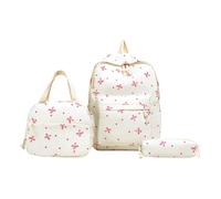 Ensemble sac à dos 3 pièces de grande capacité pour filles - Sac à dos de grande capacité avec nœud papillon avec sac à main et trousse à crayons, design esthétique et mignon kawaii pour étudiants du