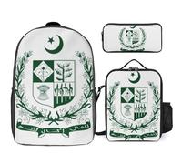 Ensemble Sac À Dos 3 Pièces Imprimé Islam Au Pakistan Emblème National Cartable Sac De Jour Sac À Bandoulière Trousse Léger Et Imperméable