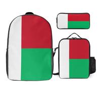 Ensemble Sac À Dos 3 Pièces Imprimé Madagascar Drapeau National Cartable Sac De Jour Sac À Bandoulière Trousse Léger Et Imperméable