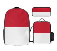 Ensemble Sac À Dos 3 Pièces Imprimé Monaco Drapeau National Cartable Sac De Jour Sac À Bandoulière Trousse Léger Et Imperméable