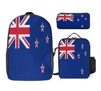 Ensemble Sac À Dos 3 Pièces Imprimé Nouvelle-Zélande Drapeau National Cartable Sac De Jour Sac À Bandoulière Trousse Léger Et Imperméable