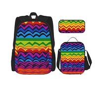 Ensemble sac à dos 3 pièces imprimé zèbre avec sac à bandoulière réglable avec boîte à déjeuner et trousse à crayons, Gay Pride Rainbow, Taille unique, Sacs à dos de jour