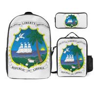 Ensemble Sac À Dos 3 Pièces Libéria Emblème National Sacs Multifonctions Unisexes Pour Garçons Et Filles Ados Voyage