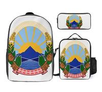 Ensemble Sac À Dos 3 Pièces Macédoine Du Nord Emblème National Scolaires Femmes Voyage Décontracté Ordinateur 17 Pouces Adolescentes Léger Imperméable Garçons Hommes Université Travail
