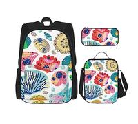 Ensemble sac à dos 3 pièces motif ananas réglable avec trousse à déjeuner, Vie sous-marine, Taille unique, Sac à dos daypack
