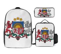 Ensemble Sac À Dos 3 Pièces République De Lettonie Emblème National Sacs Scolaires À La Mode Pour Filles Sac Ordinateur Portable Décontracté Pour Femmes Voyage