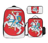 Ensemble Sac À Dos 3 Pièces République De Lituanie Emblème National Sacs Pour Filles Avec Sac Déjeuner, Léger Pour École Primaire Et Collège Voyage