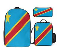 Ensemble Sac À Dos 3 Pièces République Démocratique Du Congo Drapeau National Sacs Scolaires À La Mode Pour Filles Sac Ordinateur Portable Décontracté Pour Femmes Voyage