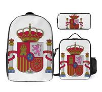 Ensemble Sac À Dos 3 Pièces Royaume D'Espagne Emblème National Sacs Pour Filles Avec Sac Déjeuner, Léger Pour École Primaire Et Collège Voyage