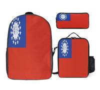 Ensemble Sac À Dos 3 Pièces Sac À Dos Ordinateur Birmanie Drapeau Cartable Sac De Voyage Sac De Jour Décontracté Avec Sangle Poitrine Pour Garçons Filles Enfants