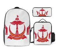 Ensemble Sac À Dos 3 Pièces Sac À Dos Ordinateur Brunéi Darussa Drapeau Cartable Sac De Voyage Sac De Jour Décontracté Avec Sangle Poitrine Pour Garçons Filles Enfants