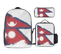 Ensemble Sac À Dos 3 Pièces Sac À Dos Ordinateur Népal Drapeau Cartable Sac De Voyage Sac De Jour Décontracté Avec Sangle Poitrine Pour Garçons Filles Enfants