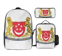 Ensemble Sac À Dos 3 Pièces Sac À Dos Ordinateur Singapour Drapeau Cartable Sac De Voyage Sac De Jour Décontracté Avec Sangle Poitrine Pour Garçons Filles Enfants