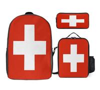 Ensemble Sac À Dos 3 Pièces Suisse Drapeau National Sacs Scolaires À La Mode Pour Filles Sac Ordinateur Portable Décontracté Pour Femmes Voyage