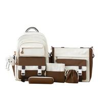 Ensemble sac à dos 5 pièces pour étudiants, sac d'école décontracté de grande capacité avec sac à bandoulière, trousse à crayons, 2 poches de tutorat et breloque mignonne, sac à dos léger et