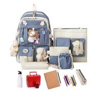 Ensemble sac à dos, 5 sacs à livres d'étudiant du milieu de grande capacité, sac à dos pour femme avec sac à bandoulière, sacs à crayons, sac fourre-tout, épingles et pendentifs, kl-bleu, Refer to