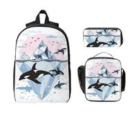 Ensemble sac à dos aquarelle baleine pour filles et garçons avec sac à déjeuner, trousse à crayons, sac d'école, boîte à déjeuner isotherme, cadeau pour homme et femme