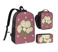 Ensemble sac à dos blanc rose d'amour 43,2 cm, sac à déjeuner, trousse à crayons, imprimé mignon, tissu Oxford durable.