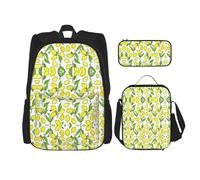 Ensemble sac à dos, boîte à déjeuner et trousse à crayons pour voyage décontracté Motif citrons frais Jaune, noir, One Size