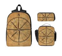 Ensemble sac à dos boussole pour filles et garçons avec sac à déjeuner, trousse à crayons vintage nautique 3 pièces, sacs d'école isothermes, cadeaux pour femmes et hommes