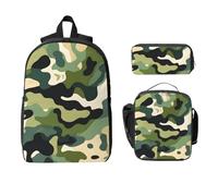Ensemble sac à dos camouflage pour filles et garçons avec sac à déjeuner, trousse à crayons, camouflage militaire, 3 pièces sacs d'école isothermes, cadeaux pour femmes et hommes