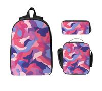 Ensemble sac à dos camouflage rose pour filles et garçons avec sac à déjeuner, trousse à crayons, camouflage militaire, 3 pièces, sacs d'école isothermes, cadeaux pour femmes et hommes