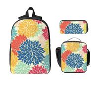 Ensemble sac à dos chrysanthème pour filles et garçons avec sac à déjeuner, trousse à crayons, fleurs colorées, 3 pièces, sacs d'école isothermes, cadeaux pour femmes et hommes