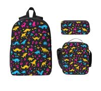 Ensemble sac à dos coloré pour filles et garçons avec sac à déjeuner, trousse à crayons, motif empreintes de pattes de dinosaures, sacs d'école, boîte à déjeuner isotherme, cadeau pour homme et femme